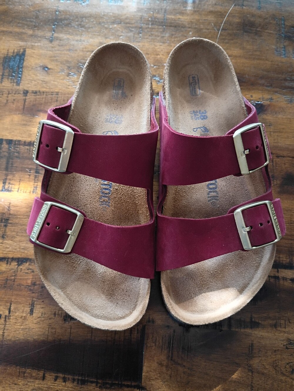 Birkenstock Women's Two-Strap Suede Sandals in Burgundy